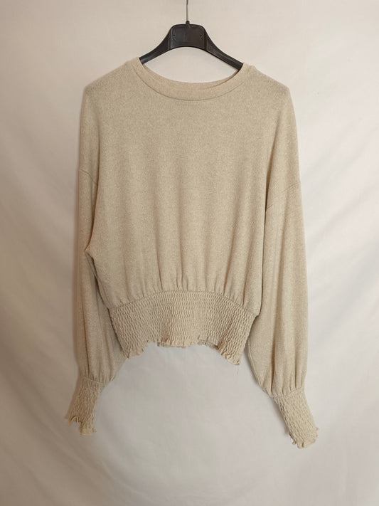 BERSHKA. Jersey beige nido abeja T.s