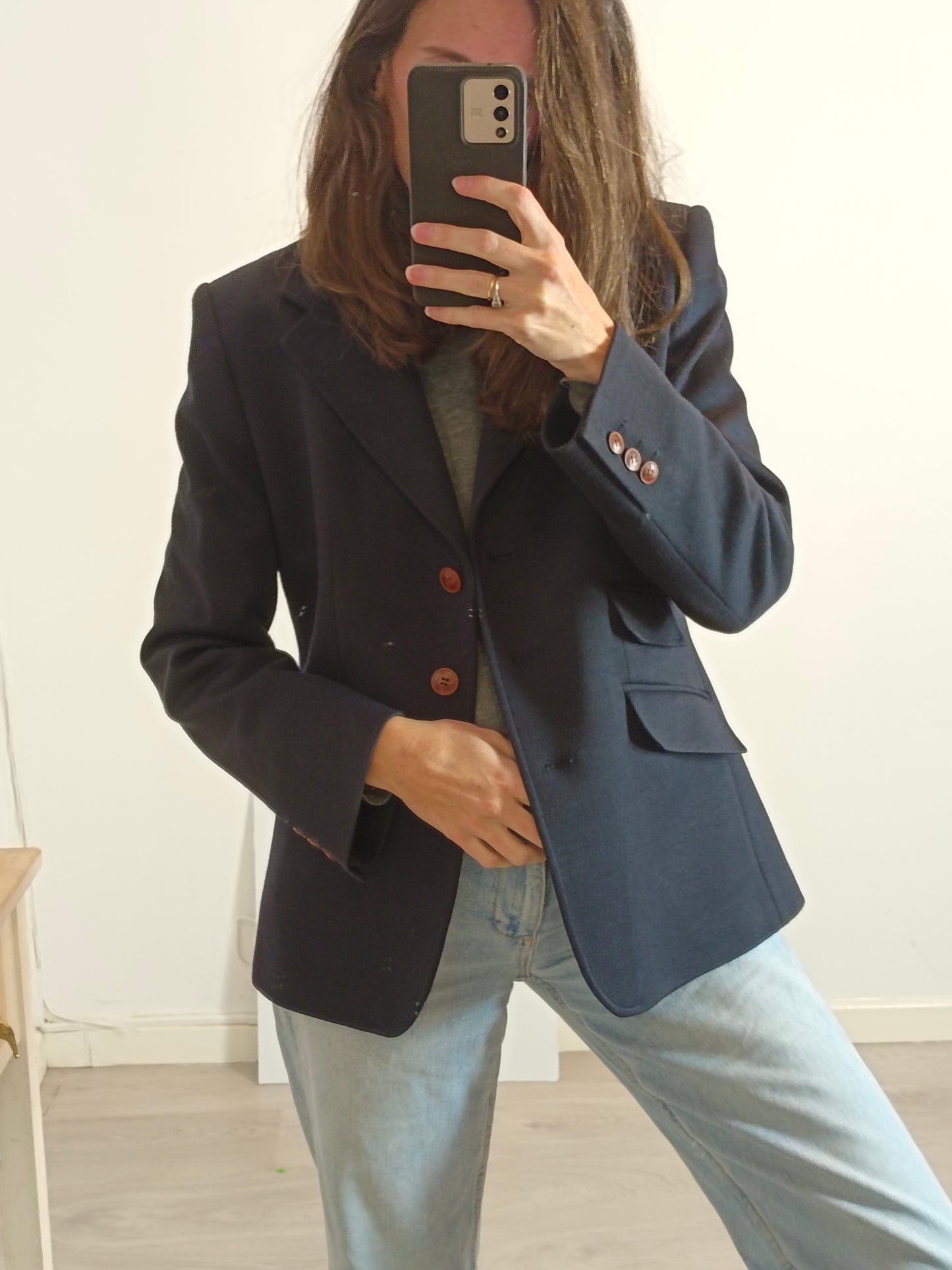 EXTREME COUTURE. Blazer azul con lana. T 44