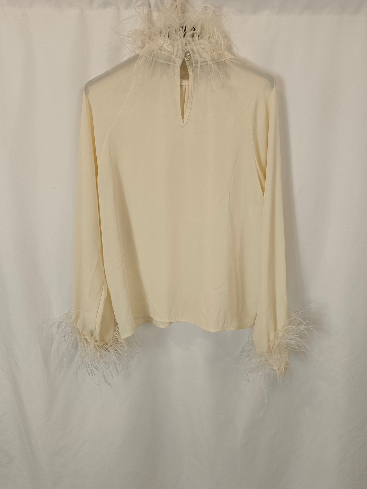 LUMINA. Blusa beige plumas T.s