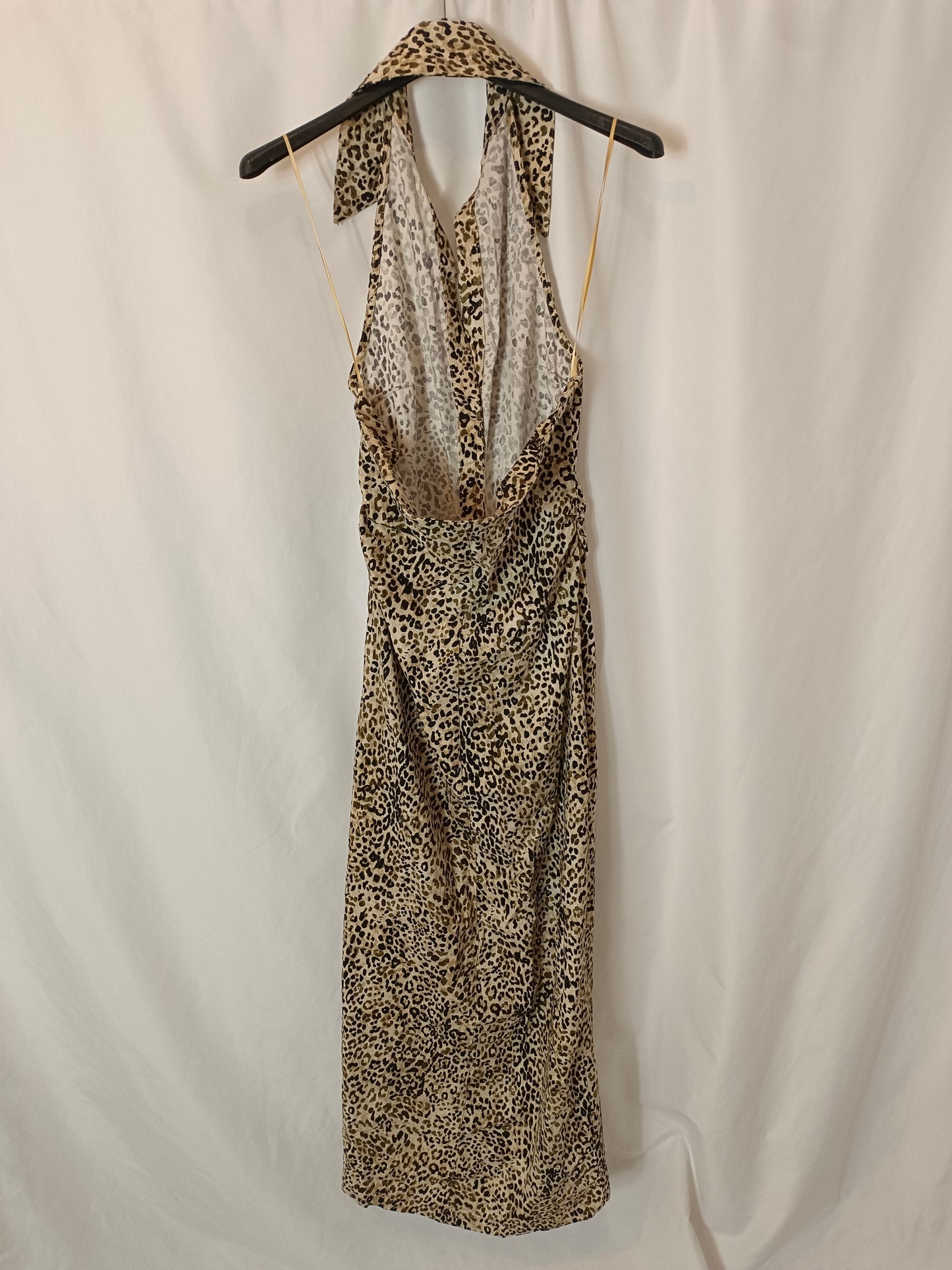 ZARA. Vestido midi animal print atado al cuello. T M