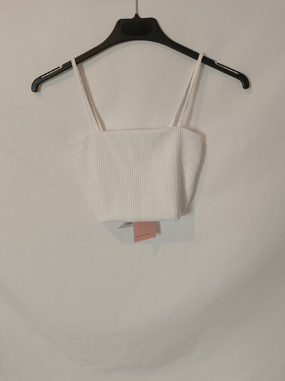 MONKI. Croptop blanco canalé T.xs