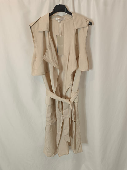 ZARA. Chaleco beige fluido bolsillos. T S