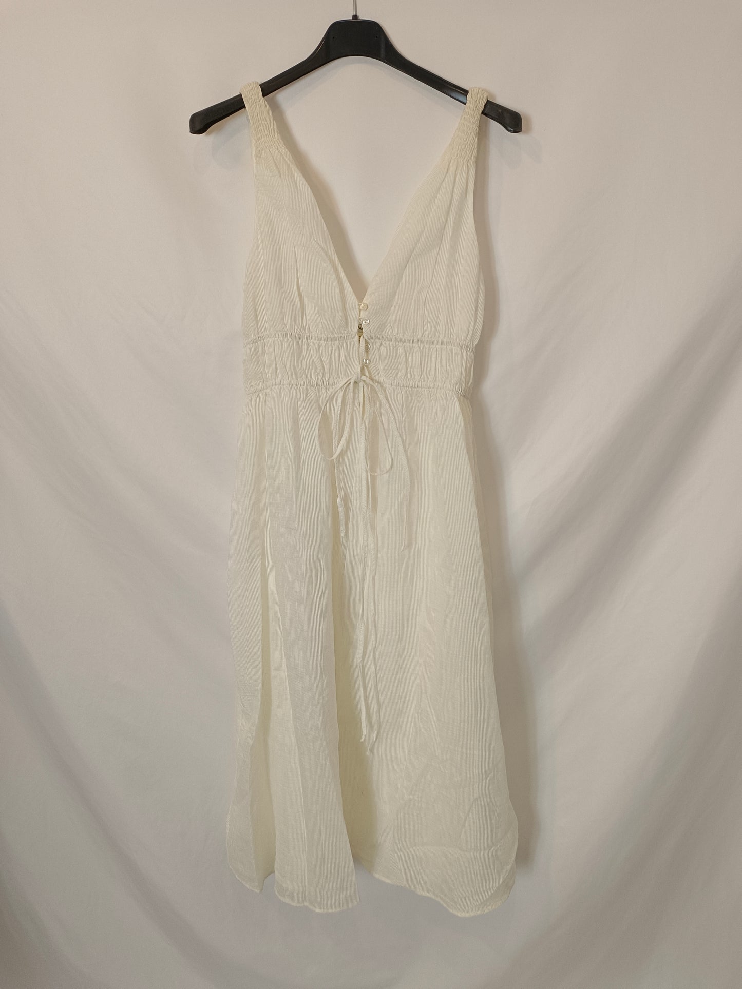 ZARA. Vestido blanco textura rayas T.xs