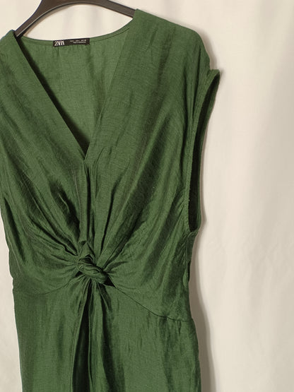 ZARA. Vestido midi verde nudo  T.l