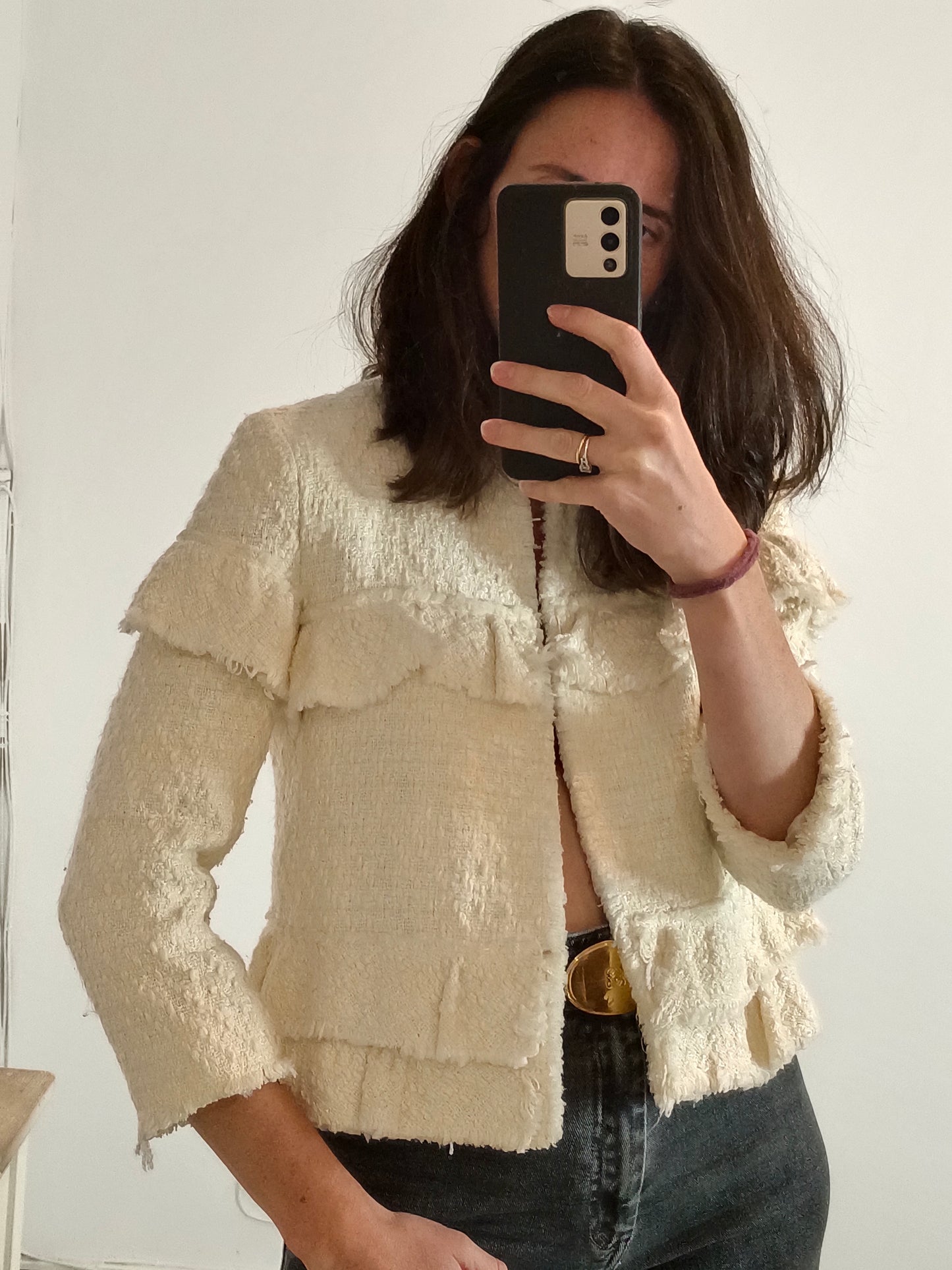 ZARA. Chaqueta beige tweed T.xs