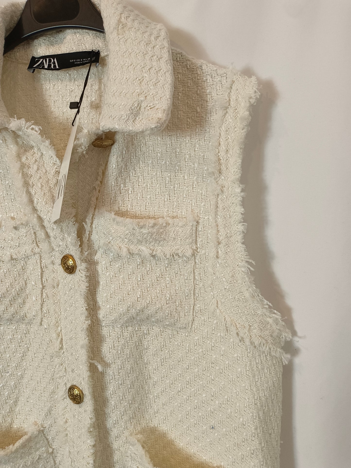 ZARA. Chaleco blanco tweed T.s