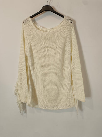 ZARA. Top punto flecos manga. T L