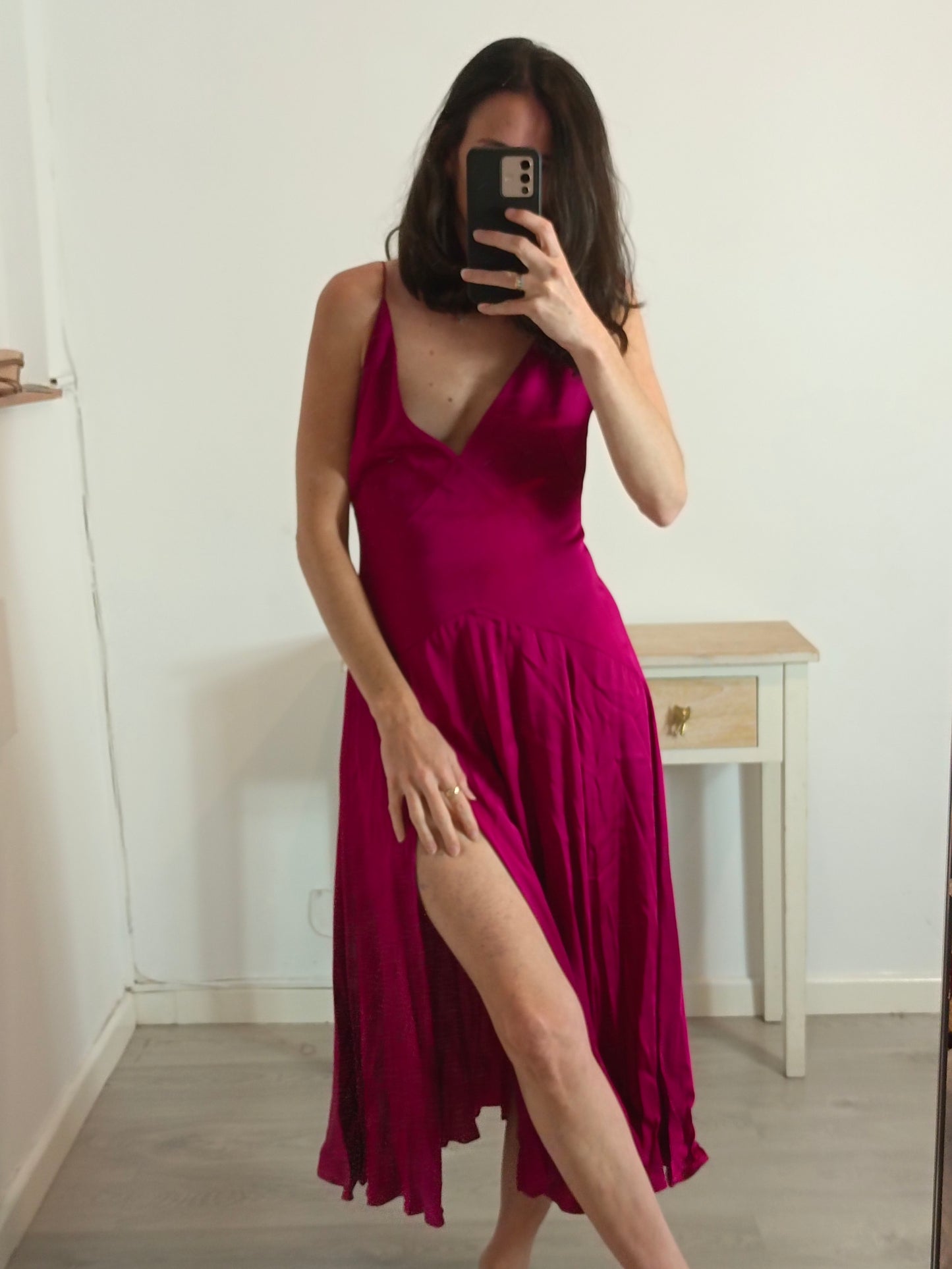 ASOS. Vestido midi buganvilla aperturas. T 36 (tara)