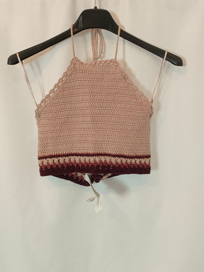 PULL&BEAR. Croptop croché rosa T.s