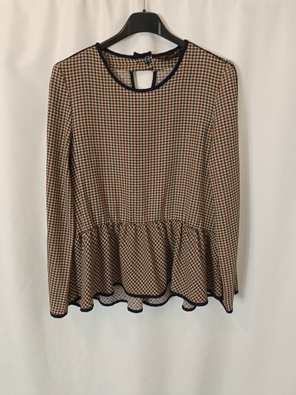 ZARA. blusa beige pata de gallo T.xs