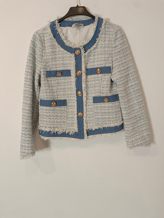 LILY ROSE. Chaqueta tweed azul y blanca T.m