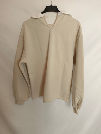 H&M. sudadera beige cuello T.xs