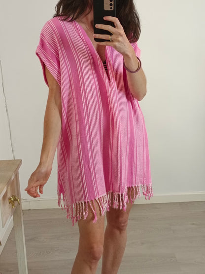 ZARA. Kaftan corto rosa textura. T S/M