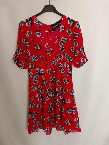 RÉALISATION. Vestido seda rojo flores T.s