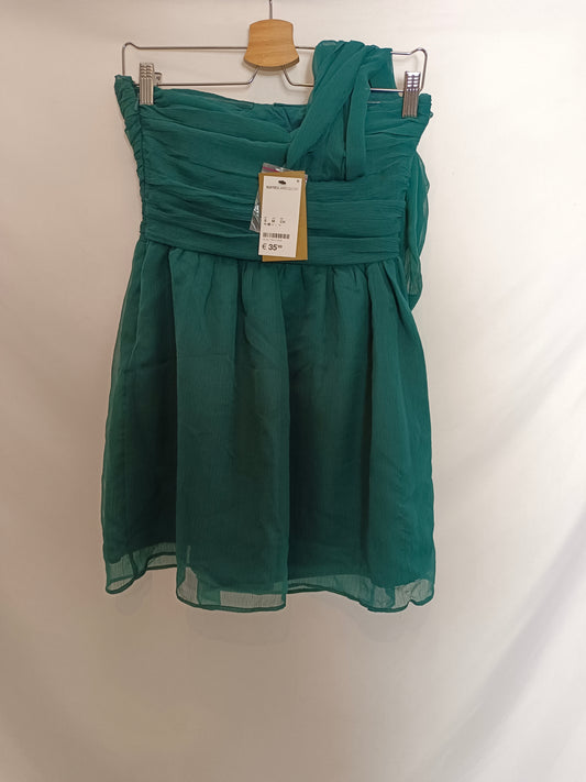 BLANCO. Vestido corto verde T.s