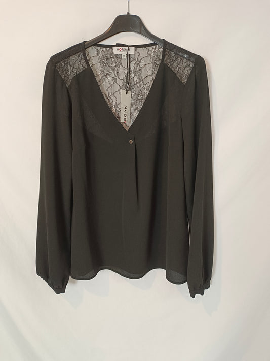 MORGAN. Blusa negra encaje T.38