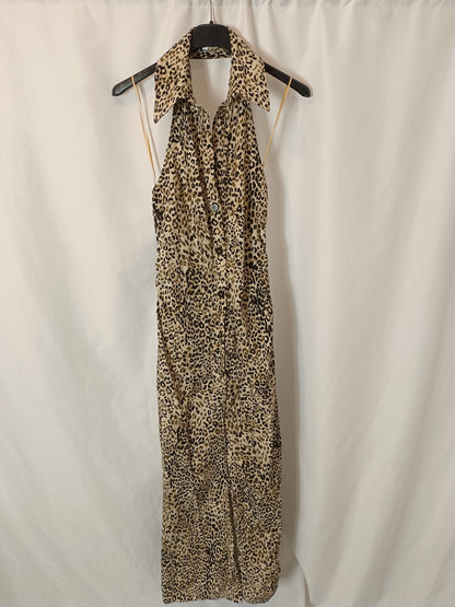 ZARA. Vestido midi animal print atado al cuello. T M