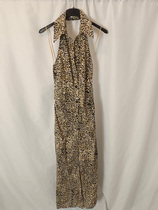 ZARA. Vestido midi animal print atado al cuello. T M