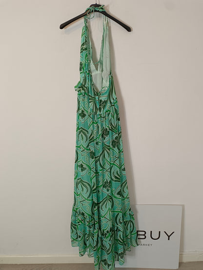 MANGO. Vestido largo azul estampado T.xs