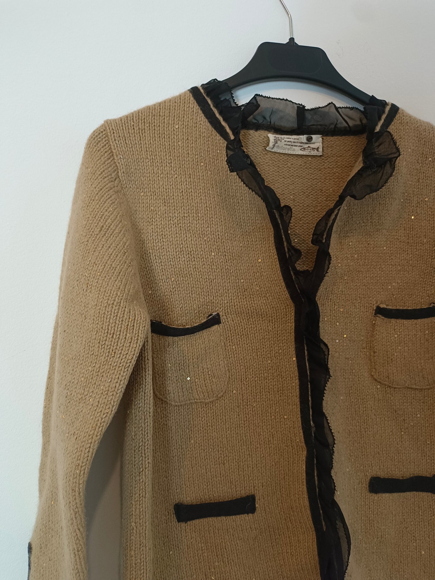 TINTORETTO. Chaqueta punto beige lentejuelas T.m