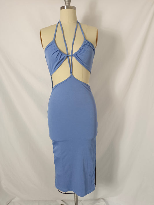 ZAFUL. Vestido canalé azul Tu(S)