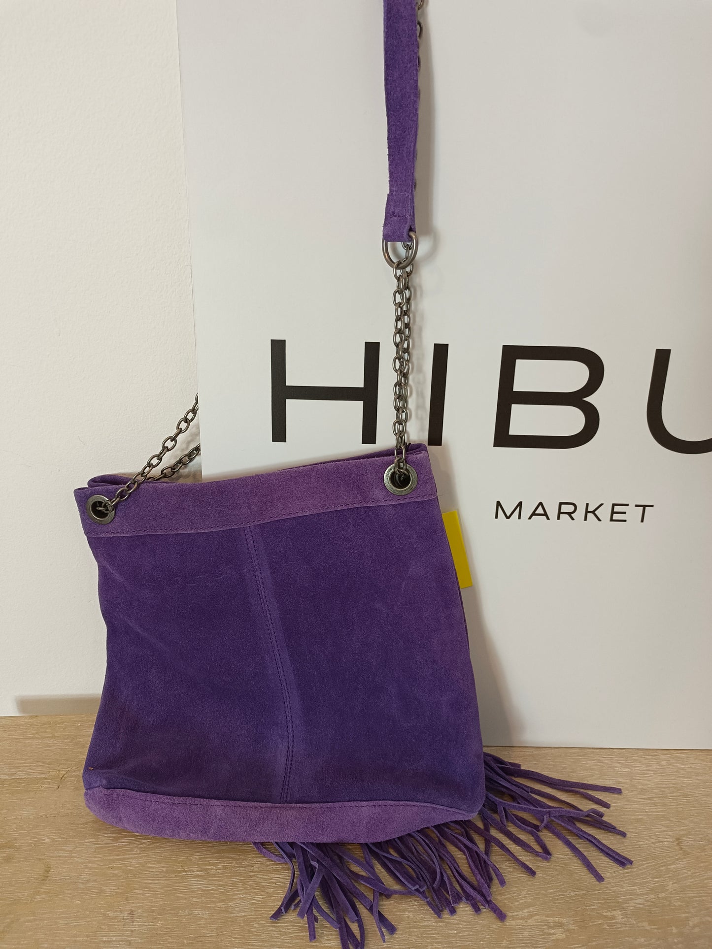 PARFOIS. Bolso piel morado flecos