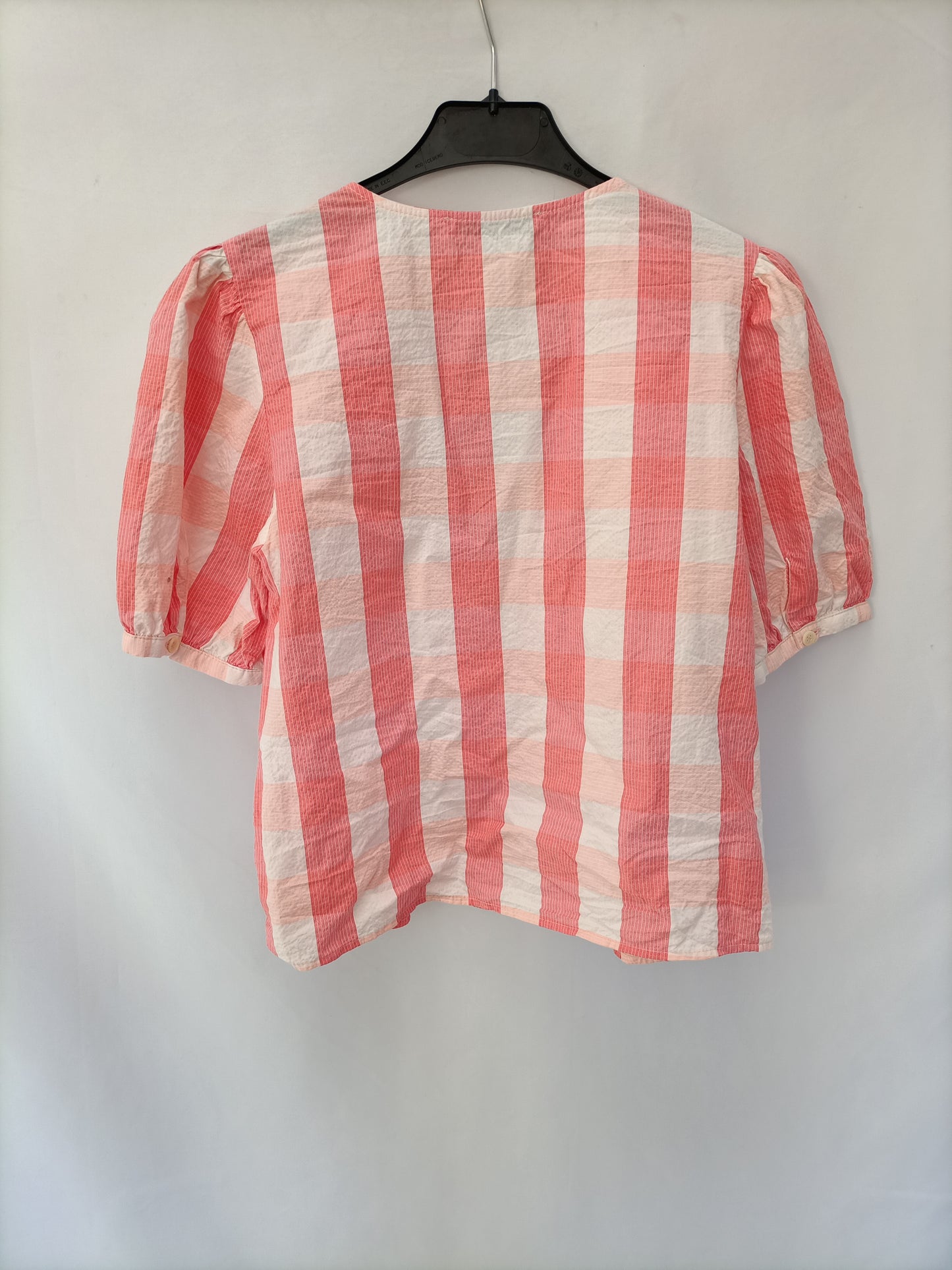 MANGO. Blusa cuadros salmón  T.s