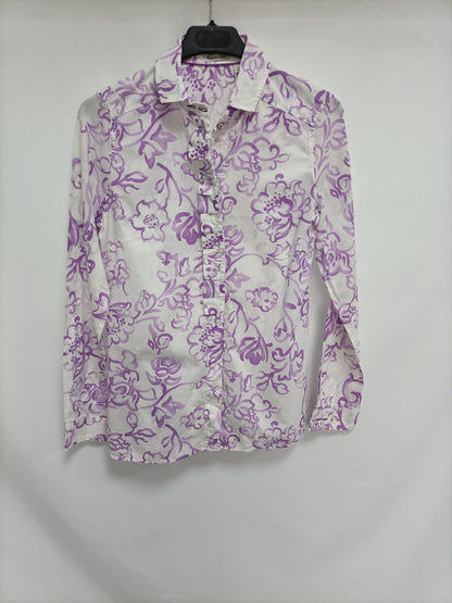 MASSIMO DUTTI. Camisa blanca flores T.36