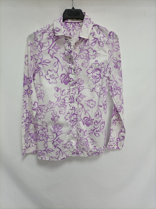 MASSIMO DUTTI. Camisa blanca flores T.36