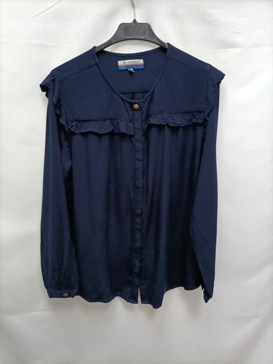 EL GANSO. Blusa azul volante T.l