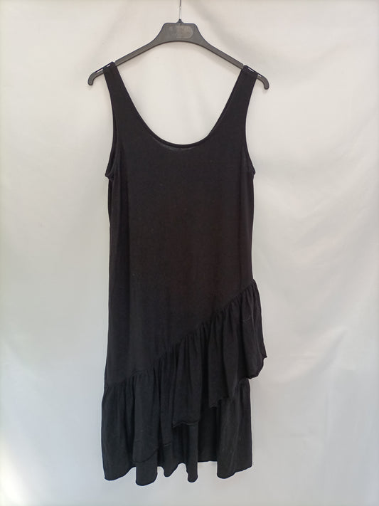 MANGO. Vestido negro volantes T.xs