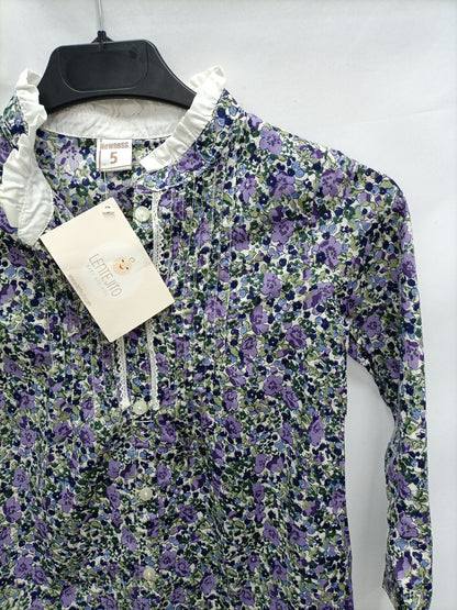 LENTEJITO. Camisa flores moradas T.5 años