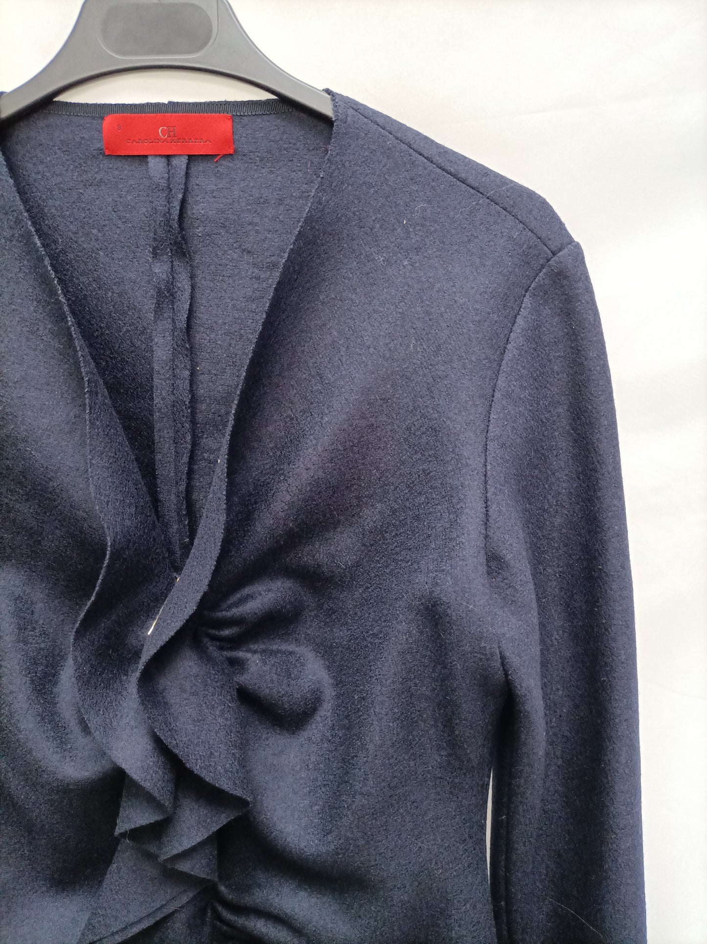 CAROLINA HERRERA. Chaqueta azul volante T.8(s)