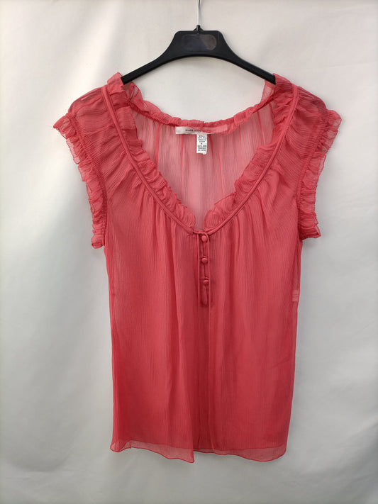 DIANE VON FURSTENBERGS. Blusa seda rosa T.6(m)