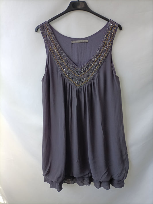 ZARA. Vestido gris pedreríaT.s