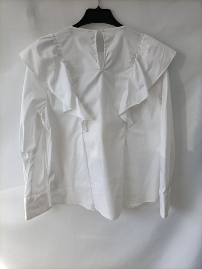 ZARA.Blusa blanca volantes T.xs