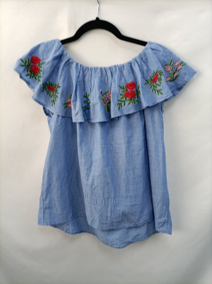 PIMKIE. Top bordado azul  T.u(m/l)