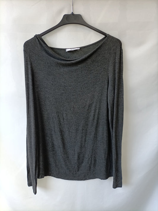 MANGO. Camiseta fino gris oscuro T.l