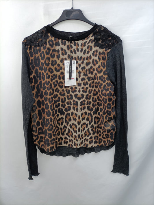 ZARA.Camiseta doble textura animal print T.m