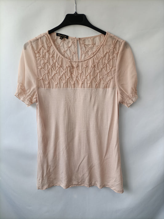 MASSIMO DUTTI. top beige doble textura T.m