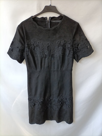 ZARA. vestido negro antelina bordado T.s