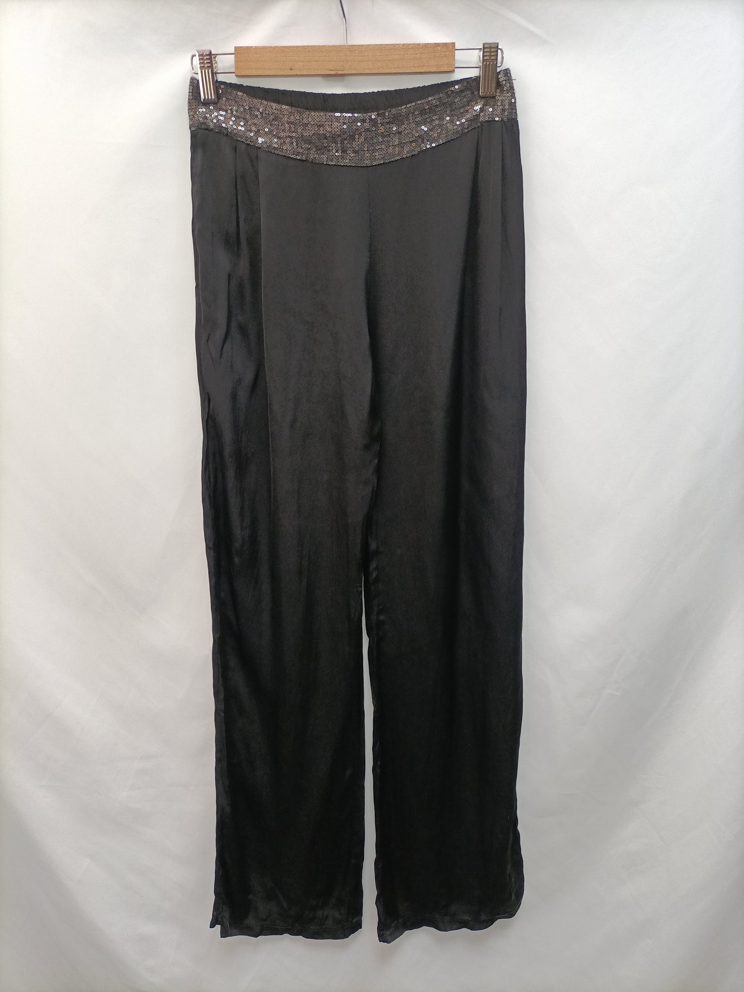 RENATTA&GO. pantalon negro fluido cintura lentejuelas T.m