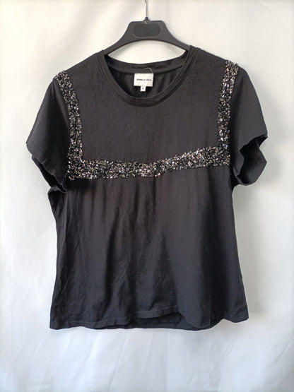 BIMBA Y LOLA.Camiseta negra lentejuelas T.m