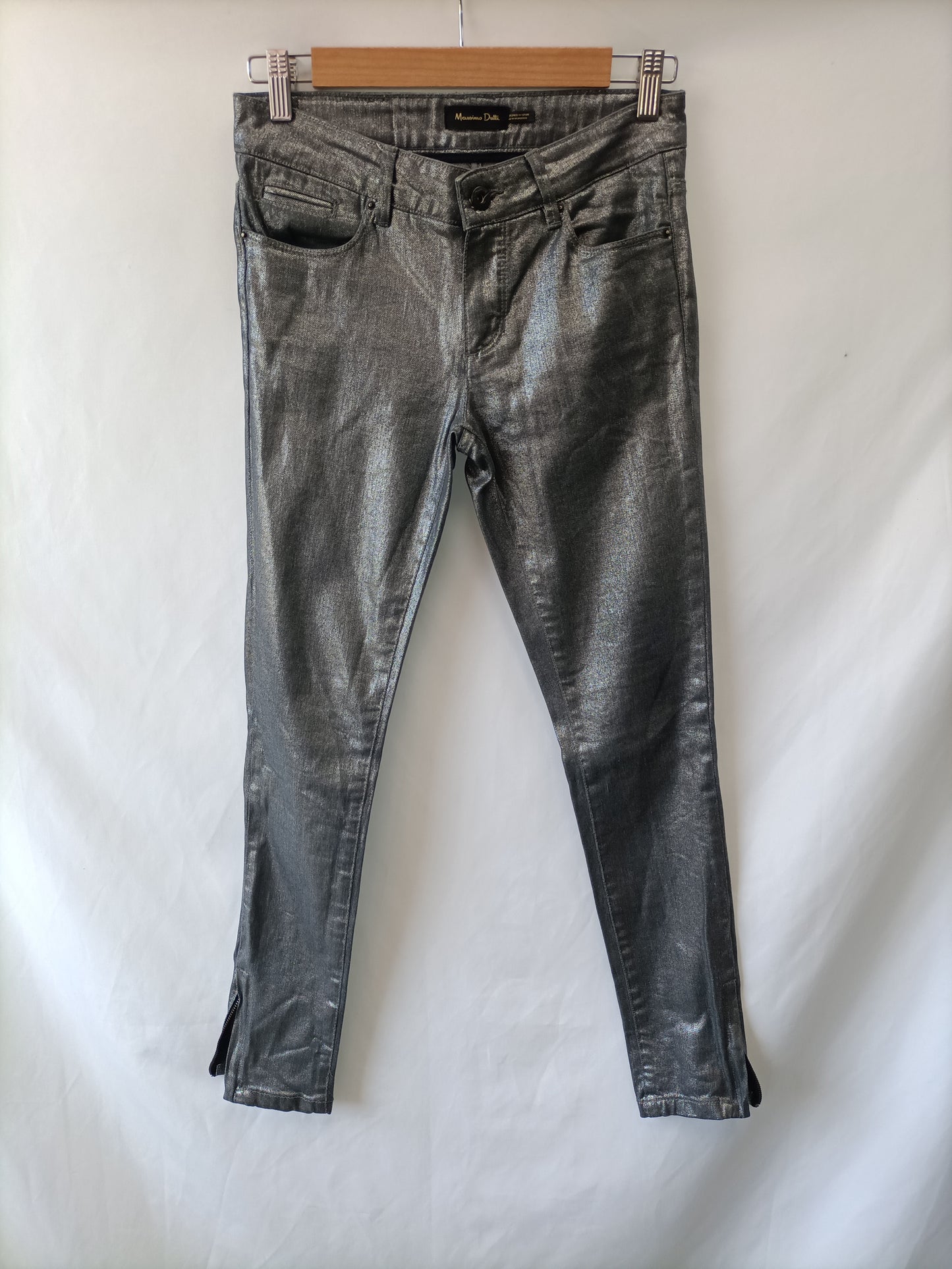 MASSIMO DUTTI. Pantalón gris encerado T.34