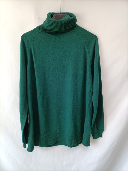 MASSIMO DUTTI.Jersey verde  100% cashmere T.L