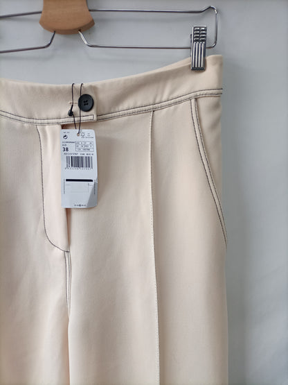 MANGO.Pantalones nude costuras T.38