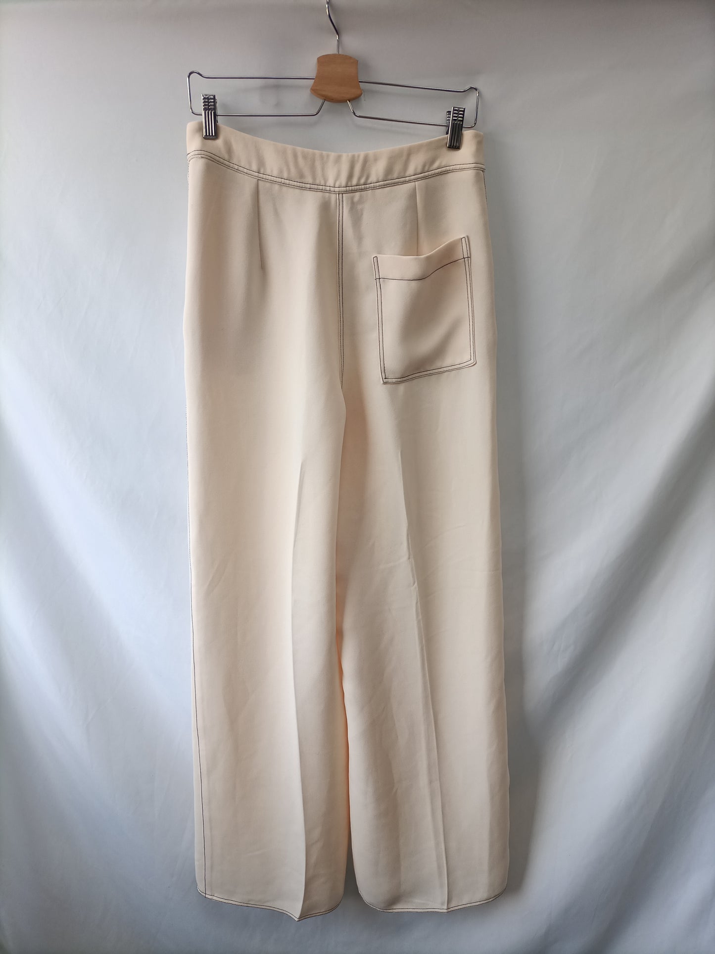 MANGO.Pantalones nude costuras T.38