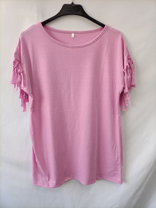 OTRAS. Camiseta rosa flecos T.xl