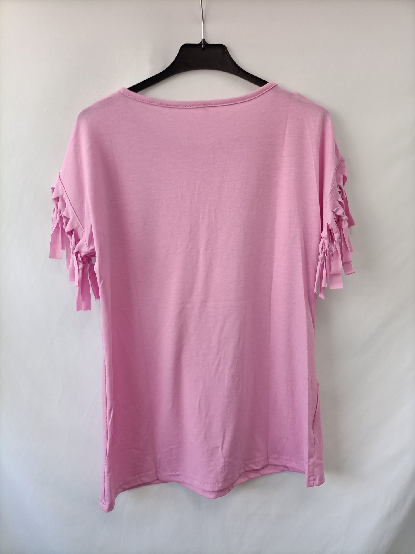 OTRAS. Camiseta rosa flecos T.xl