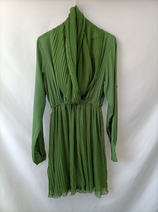 SILVIAN HEACH.Vestido verde plisado T.s